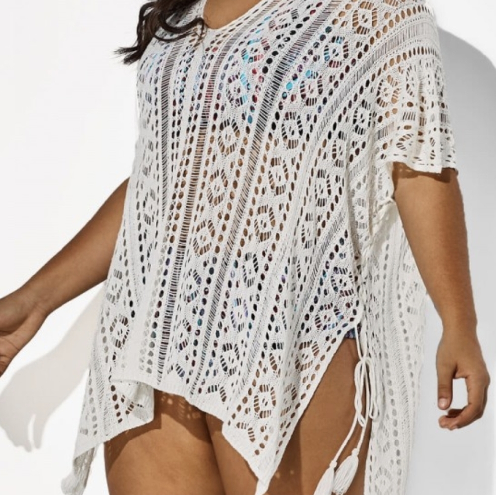 White Half Sleeves HollowOut Cover Up